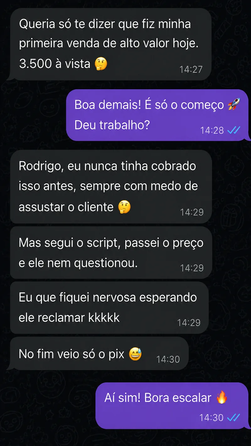 Cliente relata primeira venda de alto valor
